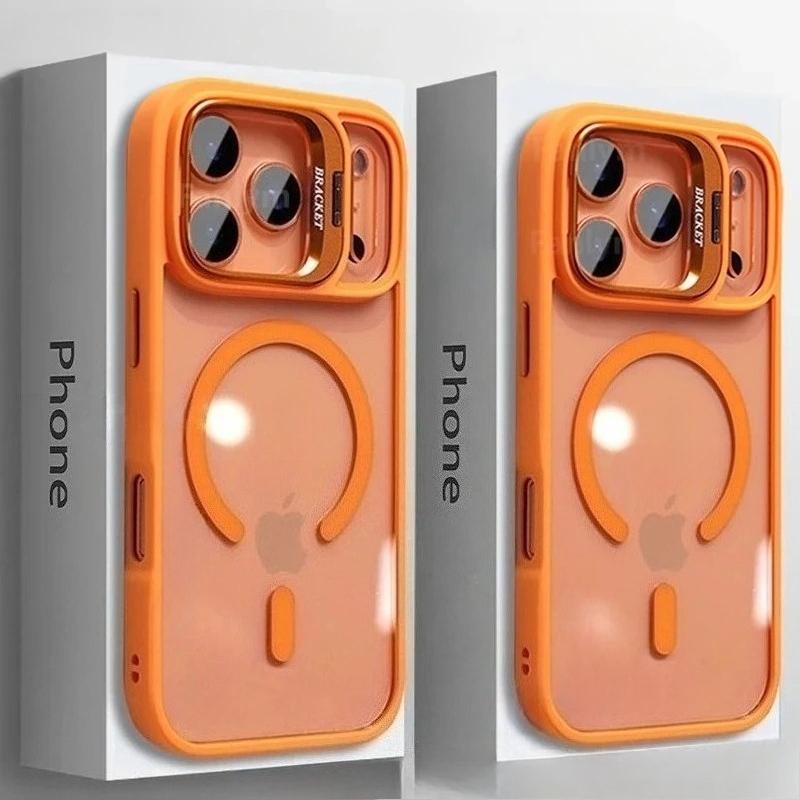 Luxury For Magsafe Magnetic Clear Phone Case For iPhone 17 Air 16 15 14 Plus 13 12 17 Pro Max Stand Glass Lens Protector Cover