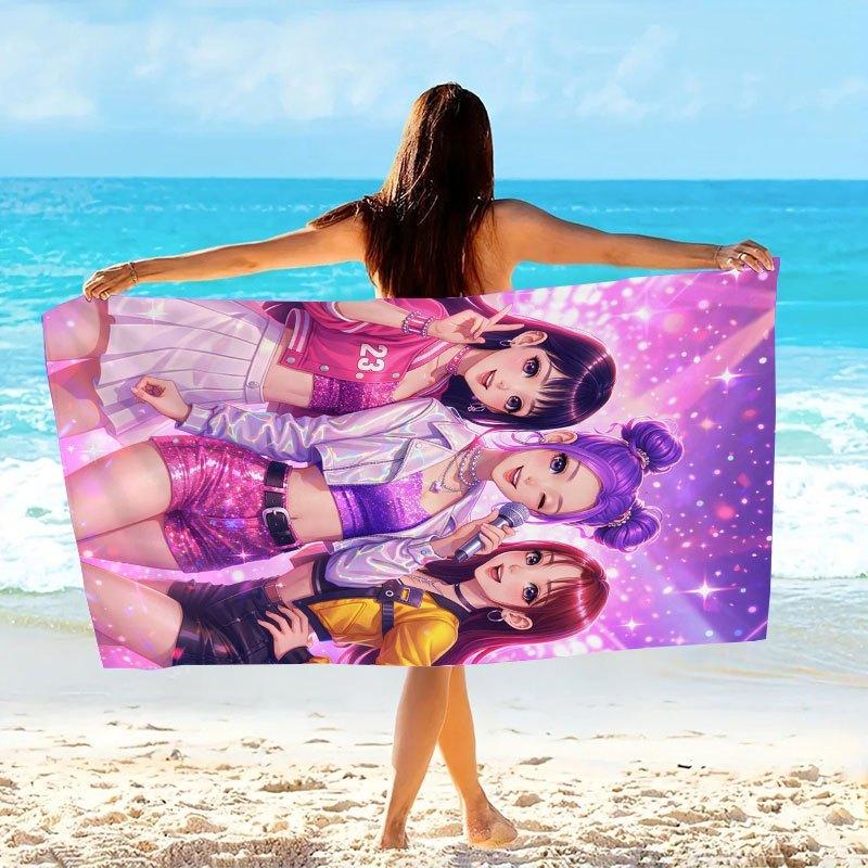 K-pop Style Beach Towel with Purple-pink Gradient Starlight And Girls Group Suitable for Beach Vacation Summer Gift for Friends