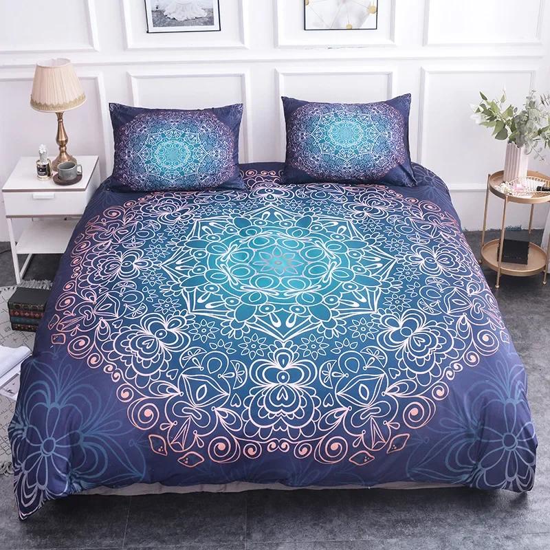 Mandala Bohemian Bedding Set Single/Double/Queen/King Size Lotus Flower Duvet Cover Set Mandala Style Polyester Quilt Cover