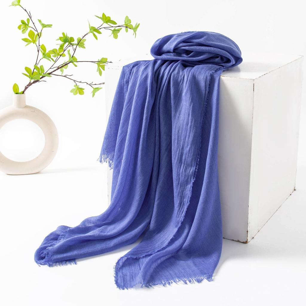 Pure Color Cotton-linen Scarf/cape, High-end Feel, Thin, Long, Versatile, Sun Protection, Casual, Simple Design with Slightly Frayed Edges.
