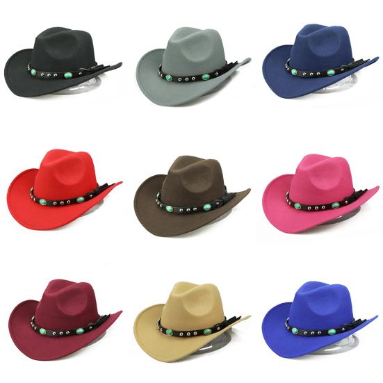 Casquette de jazz à large bord style cow-boy avec rivets enroulés, couleur unie, chapeau Fedora, accessoire de déguisement