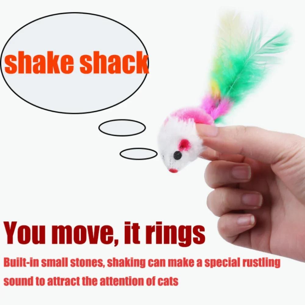 Cat Toys Interactive Cute Soft Fleece False Mouse Colorful Feather Funny Playing Training Toys For Cats Kitten Pet Supplies