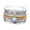 Sterling Silver Copper Brass Ring Round Cabochon Solid Sprinner Stone Ring Natural Larimar Gemstone 6.5 Gms