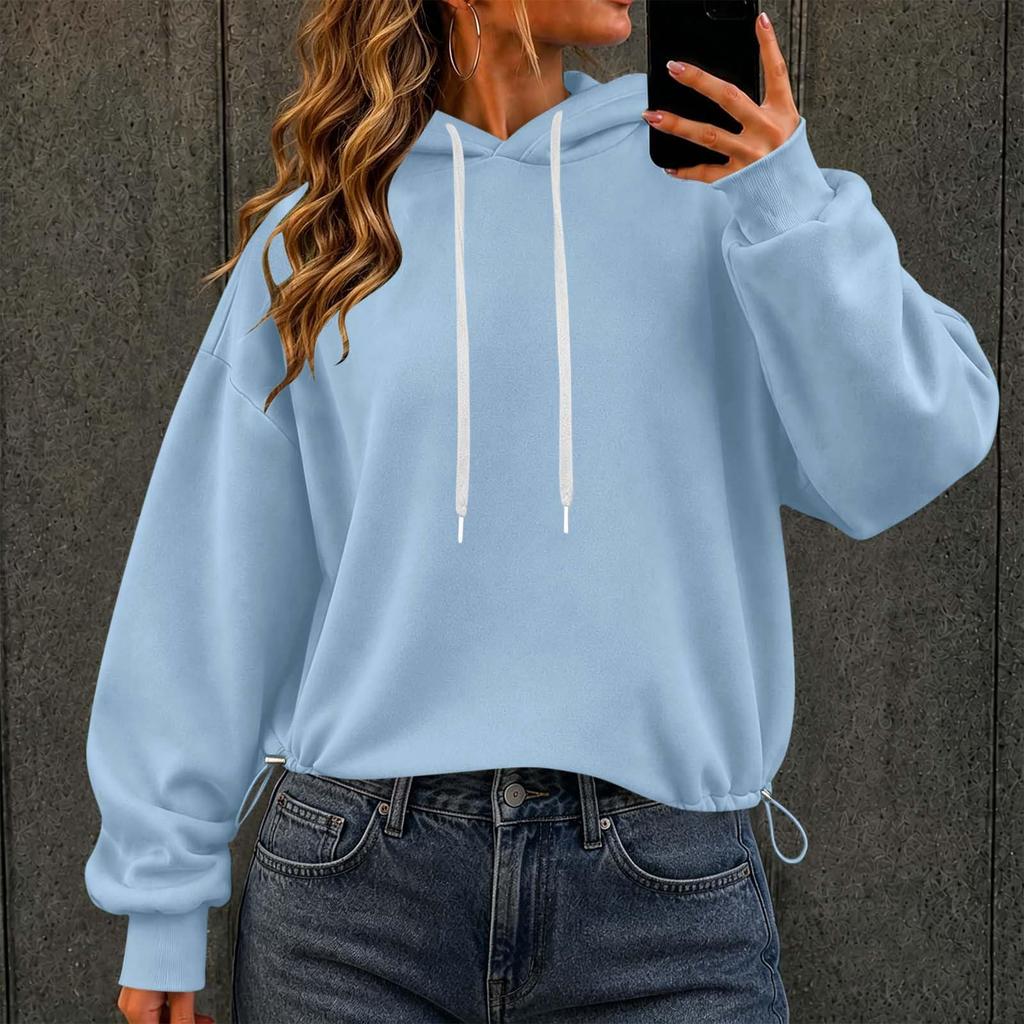 Dammode Färg Huvförsedd Långärmad Casual Tröja Pullover Topp