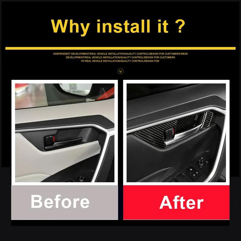Carbon Car Interior Door Handle Bowl Frame Cover Trim Stickers For Toyota RAV4 2024 XA50 Accessories