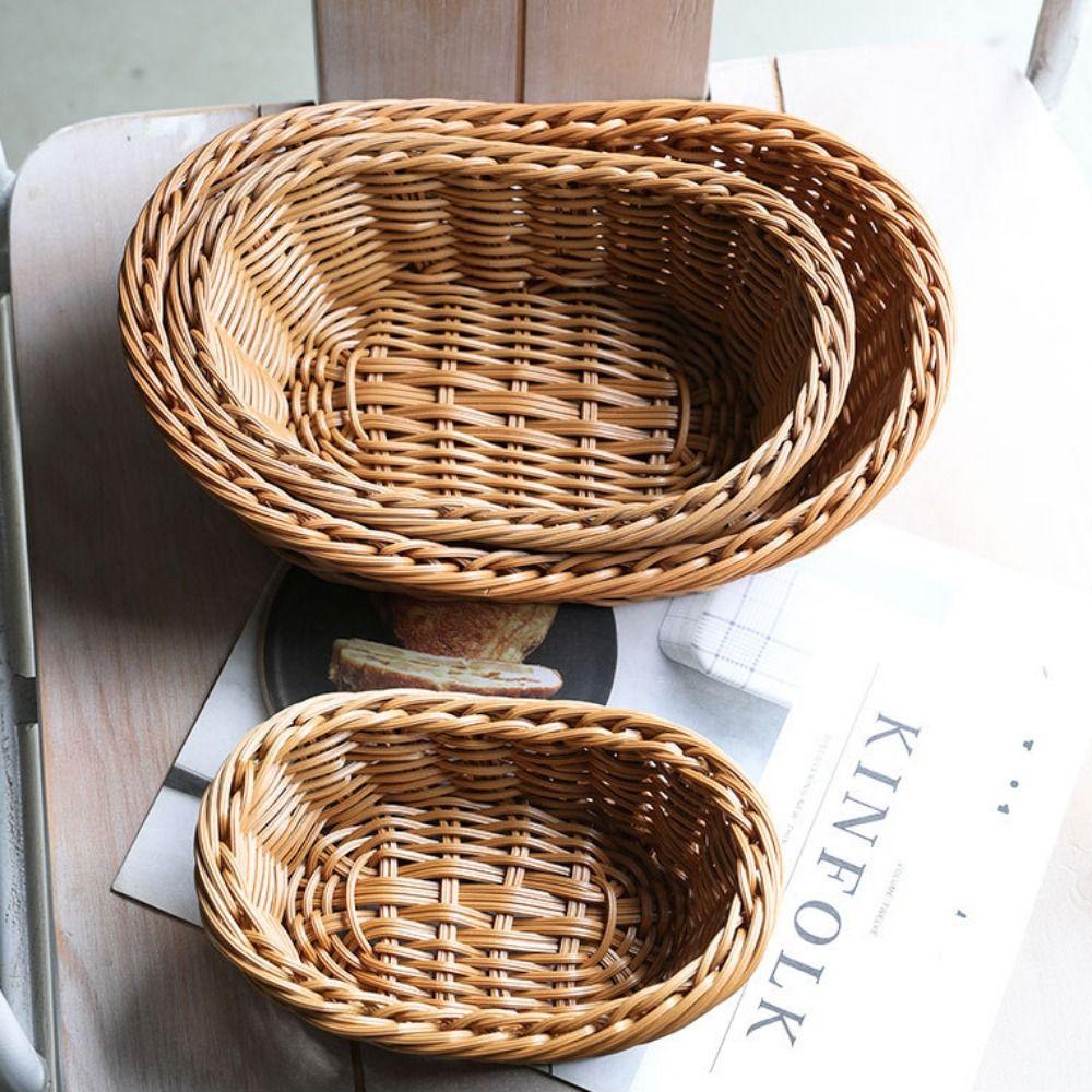 Taklit Rattan Ekmek Tepsisi Oval Düzenleme Kutusu Hediye Mutfak Saklama Sepeti