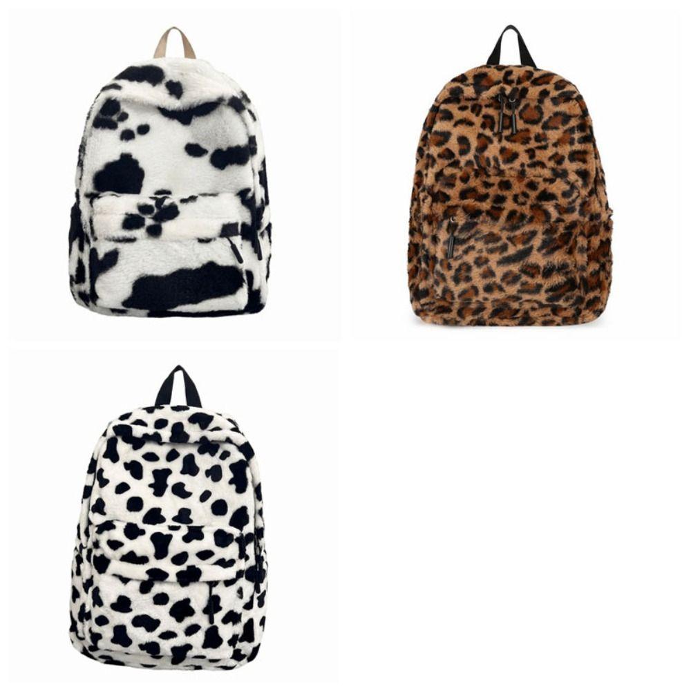 Plüsch Schülertasche Harajuku Tagesrucksack Tragbar Leopardenmuster Rucksack Täglich