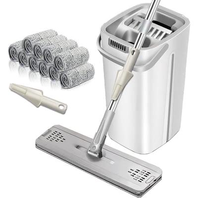 YartanXing Wischmopp Bodenmopp Mopp Wischen Reinigung Flachmopp mit Moppauswringer und Eimer 10 Ersatz-Mopppads Kein Händewaschen erforderlich Kein Bücken Kein