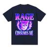 Rage Consumes Me Cat Angry Cat Retro Typography Funny Graphic TShirts Unisexs Women Vintage Aesthetic Cotton Short Sleeve T Shirts