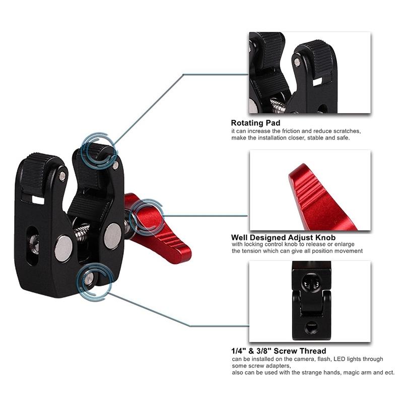 Pince à rotule multifonctionnelle Pince à rotule ic Bras Super avec filetage 1/4 pouce-20 pour cage de caméra