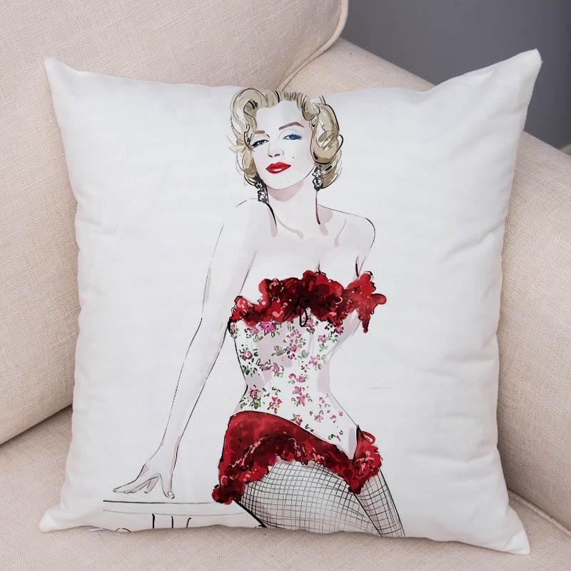 Super Star Marilyn Monroe Simple Colorful Cartoon Sexy Girl Pillow Case Plush Decor Cushion Cover For Sofa Car Home Pillowcase