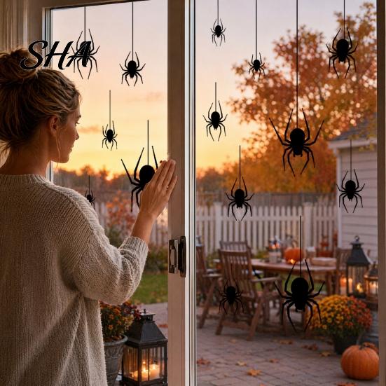 Silhouette Window Cling Halloween Spider Static Cling, Black Glass Wall Sticker, No Residue Self-Adhesive Decoration Spooky Decal, Decor for