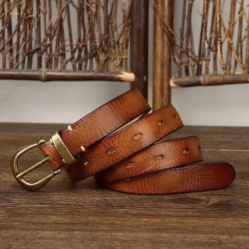 2.3CM Puur Koeienhuid Hoge Kwaliteit Echt Leer Riemen voor Dames Koperen Gesp Fancy Vintage Dames Dunne Riem Jeans Cowboy Cintos