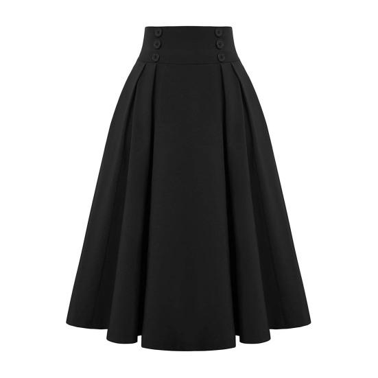 Women Skirt Elastic High Waist A-Line Midi Skirt Contrast Color Plaid Print