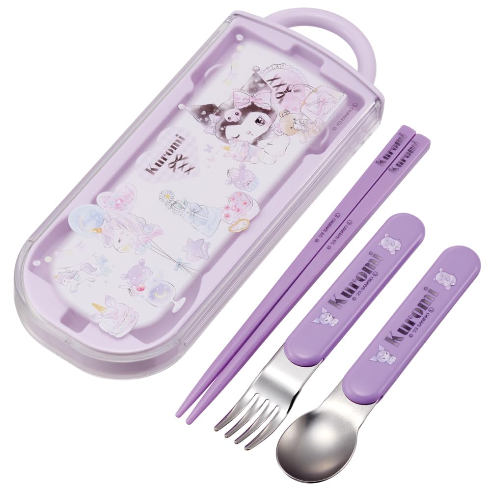 Skater Bento Trio Set with and Featuring Kuromi and for Made In Japan (TACC2AG-A) Chopsticks, Spoon, Fork, Sanrio, Children, Antibacterial, Easy-Open