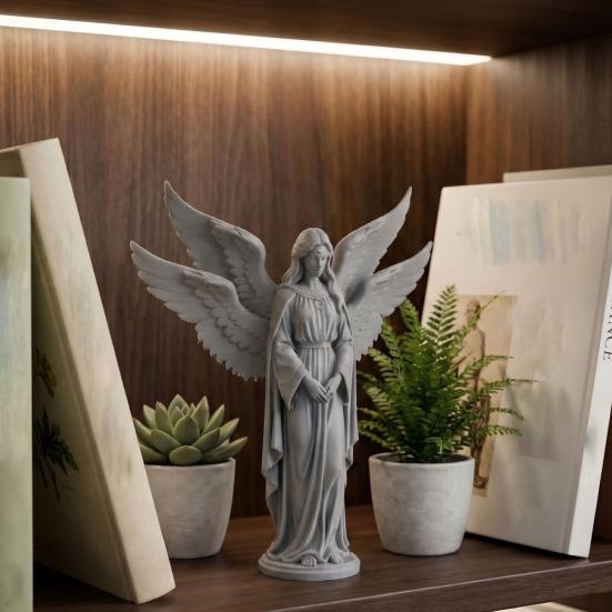 Guardian Angel Figurine 3D Printed Four-Winged Angel Statue for Home Office Bookshelf Desktop Decoration
