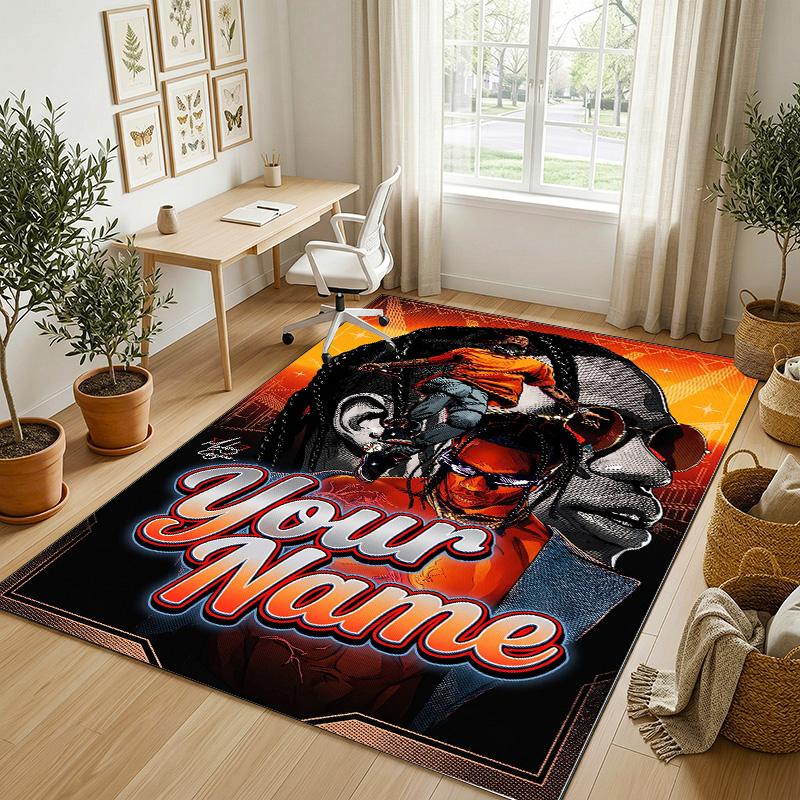 Covor personalizat din catifea de cristal, Nume personalizat imprimat Travis Scott, Covor pufos pentru decor interior casă