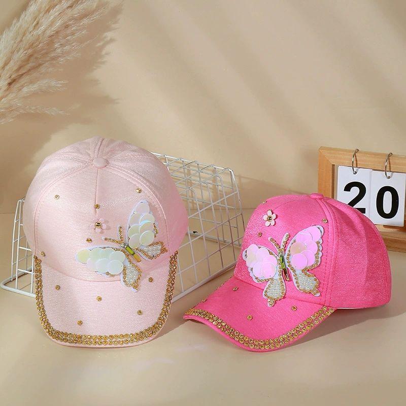Hat Summer Korean Butterfly Baseball Hat Fashion Outdoor Women's Sunshade Duck Tongue Hat with Diamond Hat Sun Hat