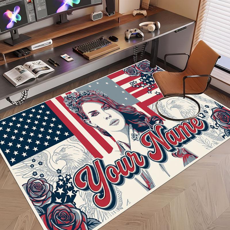Custom Name Crystal Velvet Rug,Lana Del Rey Comfortable Anti Slip Floor Mat For Room Decoration