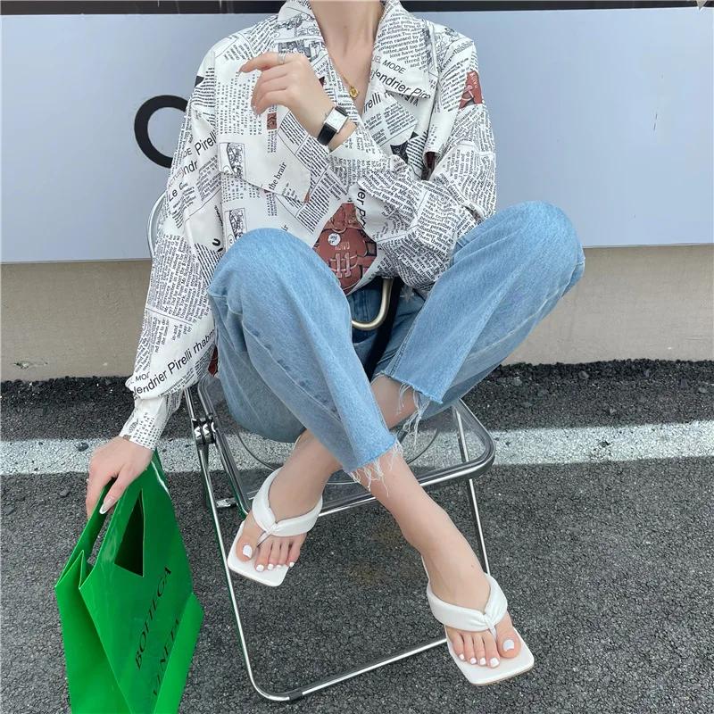 Fashion 2024Summer Fashion Flip-flops Square Toe Shoes Womens Slippers Kitten Heel High Heels Ladies Mules Slides for Womenld5f