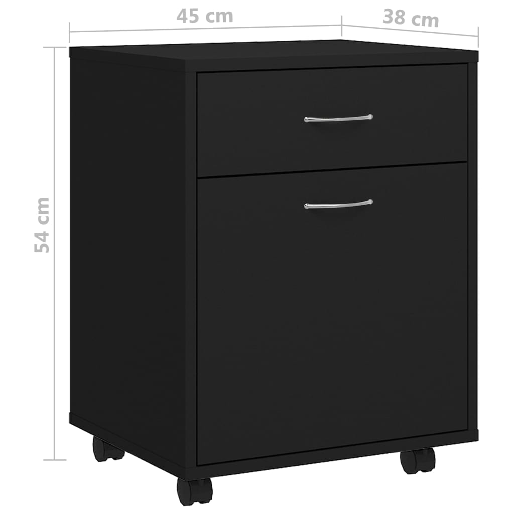 Mobile Cabinet In Black 45 X 38 X 54 Cm Particleboard