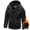 2026 Autumn/Winter Men's Hooded Thick Workwear Jacket, Plus Size, Velvet-Lined, Mid-Length Cotton.