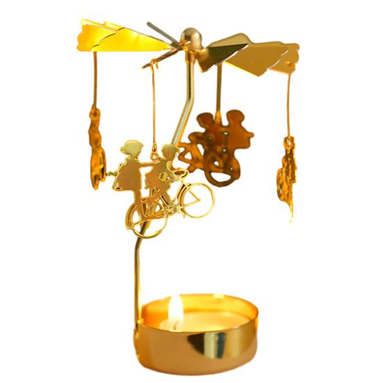 Romantic Rotary Candle Holder Spinning Golden Alloy Leaves Carousel Candlestick Wedding Party Table