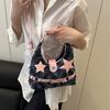 Rosa Stjärnväska och Handväskor Estetisk Rutig Denim Axelväska Punk Fritid Utomhus Crossbody-väska För Kvinnor KTY