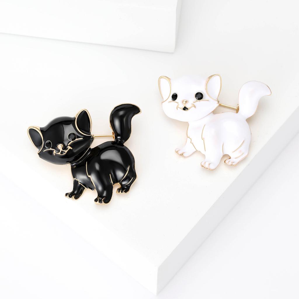 Fashion Enamel Kitten Brooches for Women Rhinestone Animal Pin Cat Lapel Pins Event Party Gifts Decoration Clothes Accessories