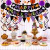 2sets Happy Halloween Banner Paper Triangle Flag Bunting Circle Confetti Hanging Garland Honeycomb Ball Swirl Streamers Halloween Party Decorations