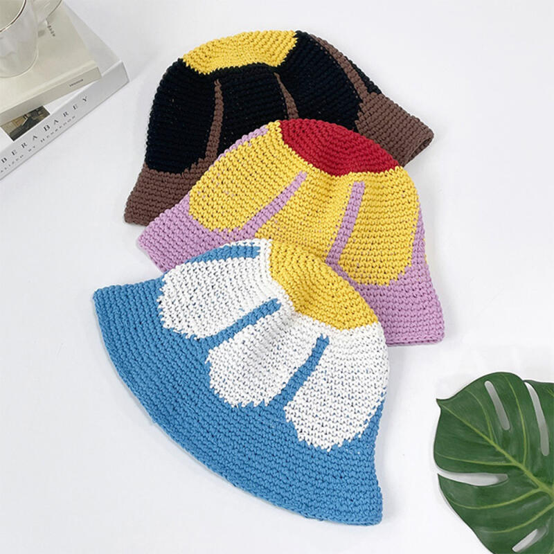 Women's Big Flower Color Block Handmade Bucket Hat