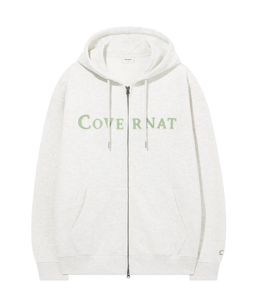 COVERNAT Authentic Logo Zip-Up Hoodie Oatmeal