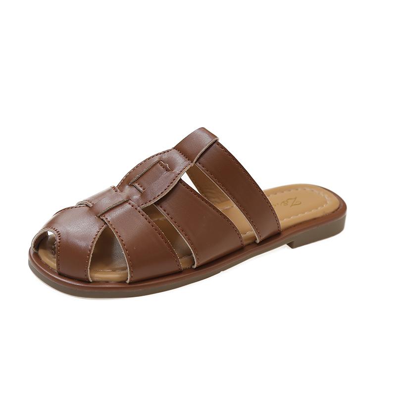 Summer Closed Toe Slippers for Women 2024 New Roman Flat Women's Slippers Outdoor Casual Ladies Casual Slippers Female Sandals