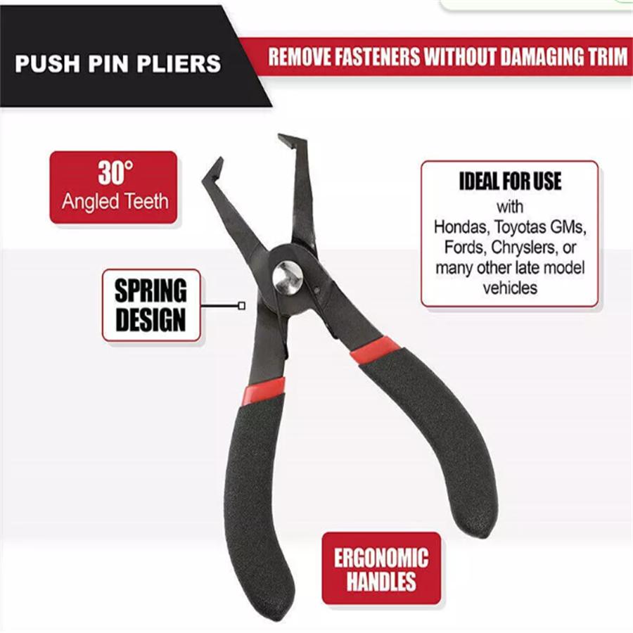 30 Degree Push Pin Pliers Removal Plastic Poly Rivet W/Center Pin Panel Clip