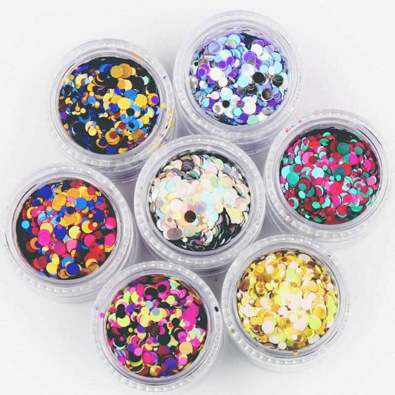 1 Box gemischte Größe bunte runde Nagel-Pailletten-Flocken-Scheiben-Nageldekoration