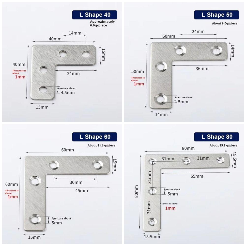 10 Stück 40/50/60/80mm Verbindungsplatte Flache Befestigungswinkel Eckwinkel Winkelhalter Hardware-Zubehör