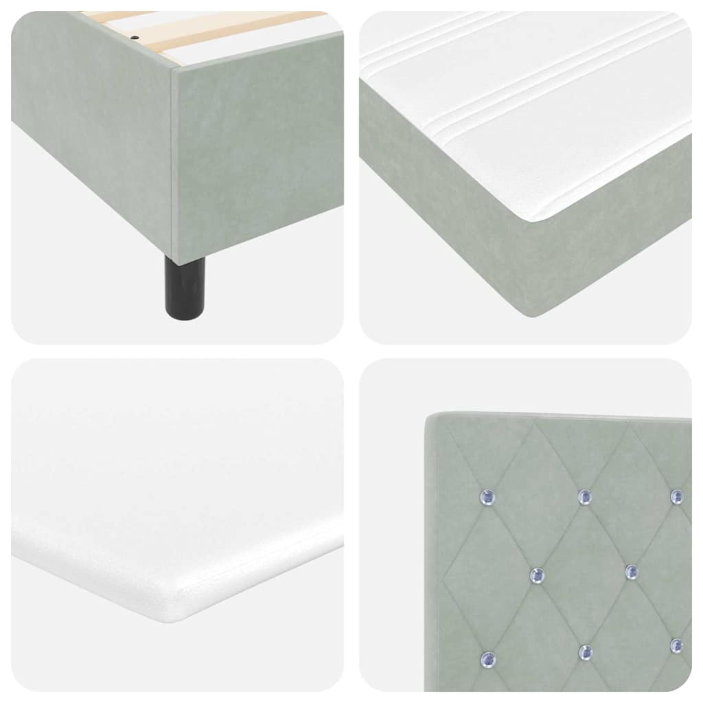 Boxspring Bed with Mattress and LED Light Gray 90 X 190 Cm Velvet
