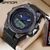 Sanda Men's Dual Display Spider Sports Watch - Waterproof, Luminous, Multi-Functional Electronic Timepiece