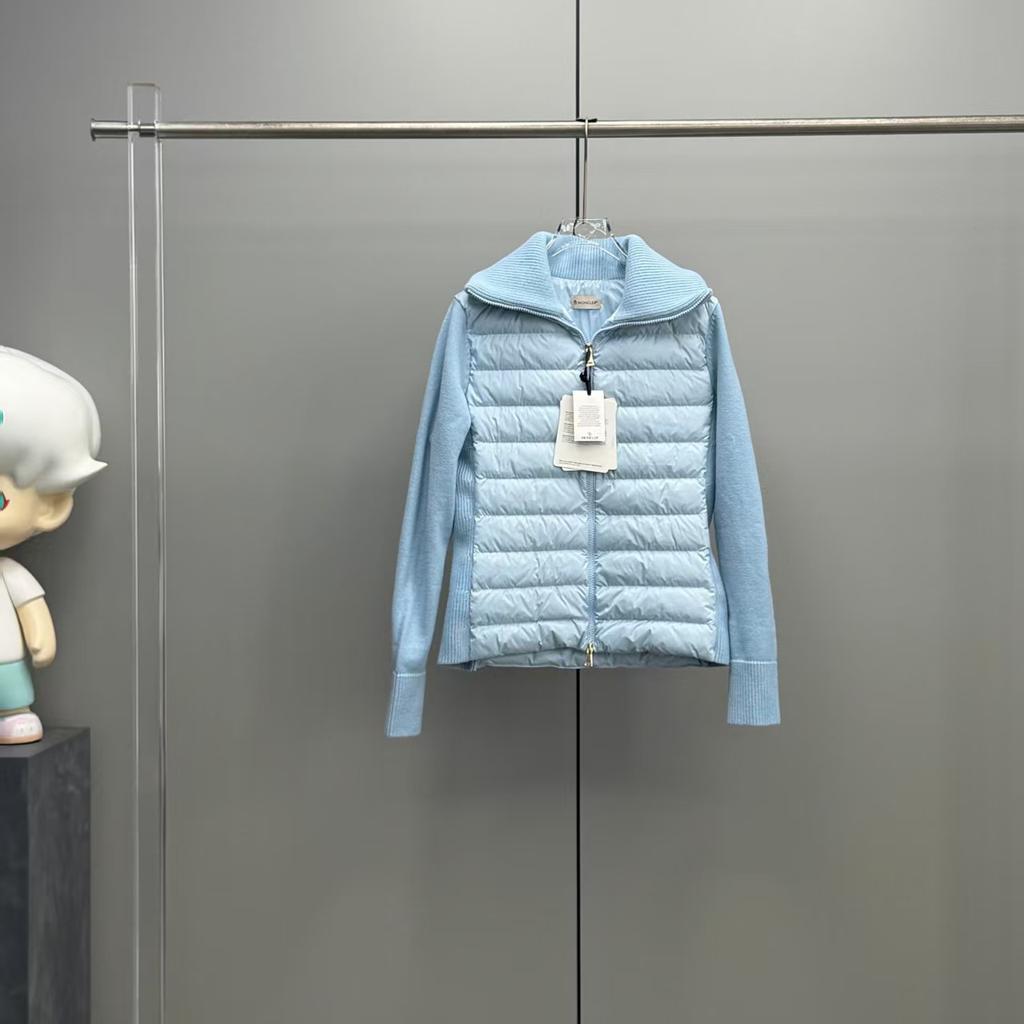 Autumn and winter wool knit patchwork slim-fit stand-collar down jacket for women