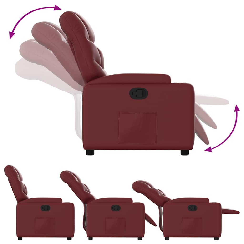 Recliner Chair Burgundy Synthetic Leather