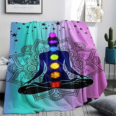 1Pc Chakra Yoga Print Flannel Blanket, High Quality Comfortable for All Seasons, Home Decor, Warmth and Comfort, Perfect for Christmas Gifts