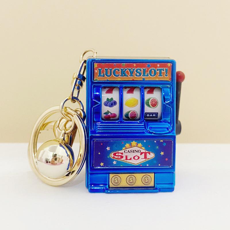 Mini Cartoon Fruit Slot Machine Keychain: Playable, Spinning, Rocking Toy Game