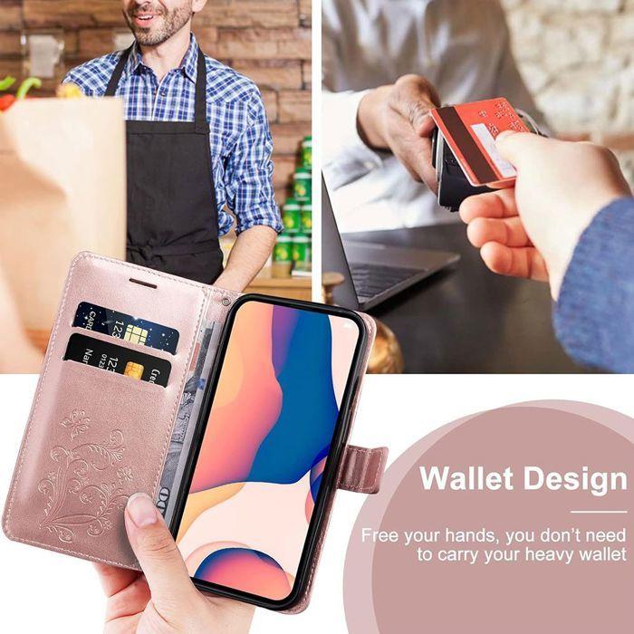 Case for iPhone 18 Pro Max, Shockproof Scratch-Resistant PU Leather Pink Embossed Butterfly Pattern