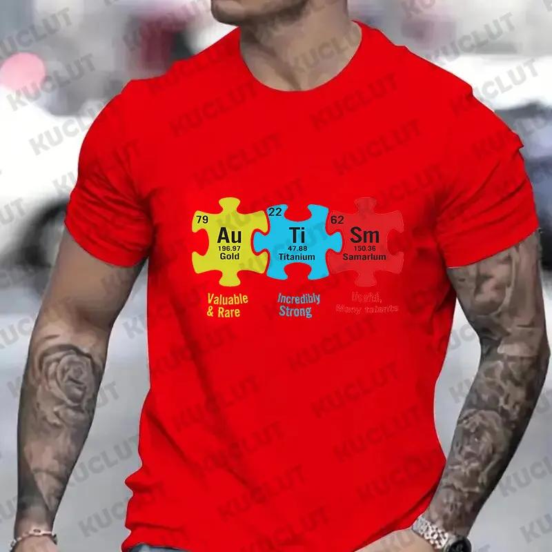 Rolig autismpusselbitsskjorta för män Kläder Mode Autismmedvetenhet Y2k Grafiskt Tryck Toppar Kortärmade T-shirts Herrkläder