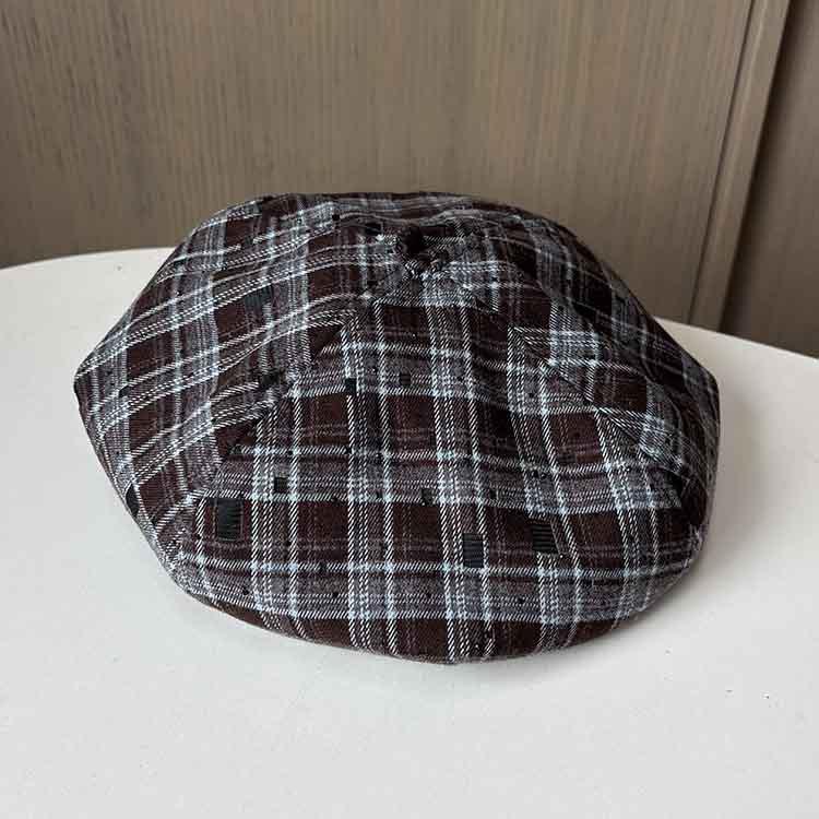 Cute and sweet literary plaid beret children spring and autumn new trendy fashion street octagonal hat versatile show small face
