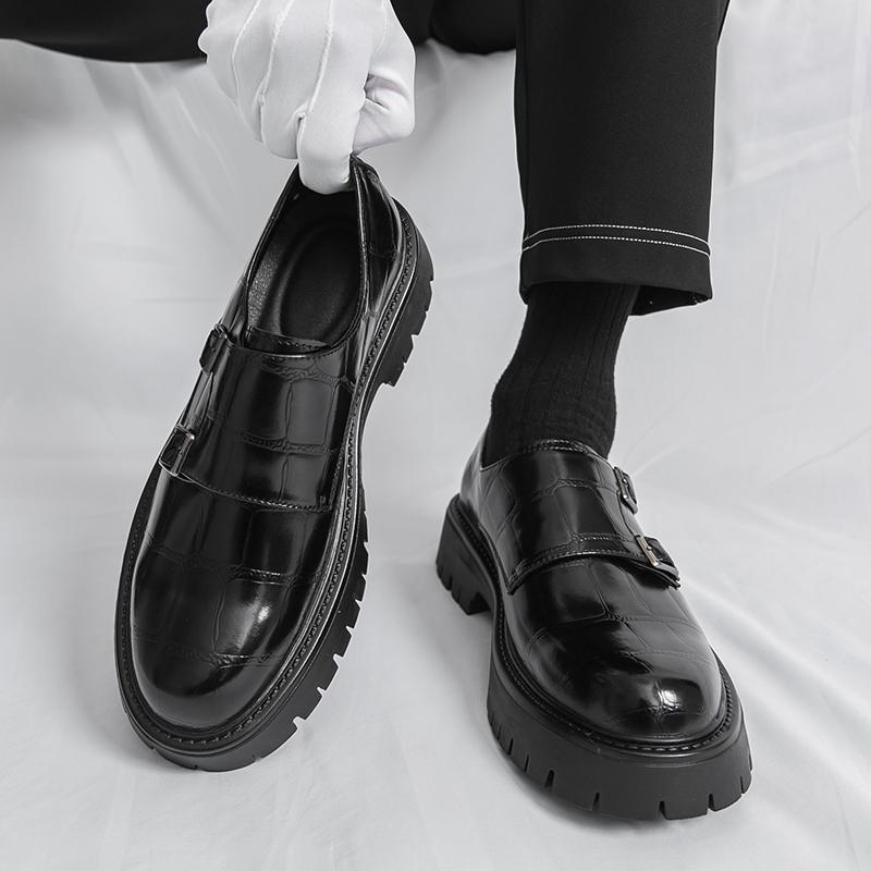 Herren Plateau Schuhe Slipper Kleid Elevator Punk Schuhe Formell Business Druck Dicke Sohle Creepers Übergröße