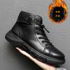 New Men Black Leather Boots Fashion High Top Leather Ankle Boots Motorcycle Lace-up Platform Casual Shoes