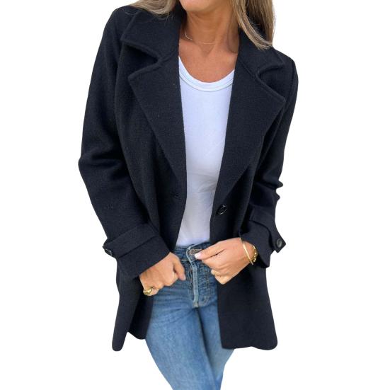 Fall Winter Women Jacket Turn-down Collar Mid Length Single-breasted Solid Color Fake Pockets Commuting Daily Wear