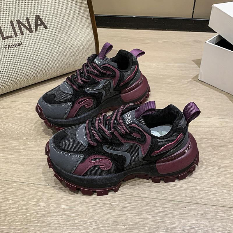 Thick-soled Heightening Dad Shoes Flame Color Matching Forrest Gump Shoes Women's 2025 Autumn New European Trend Running Shoes