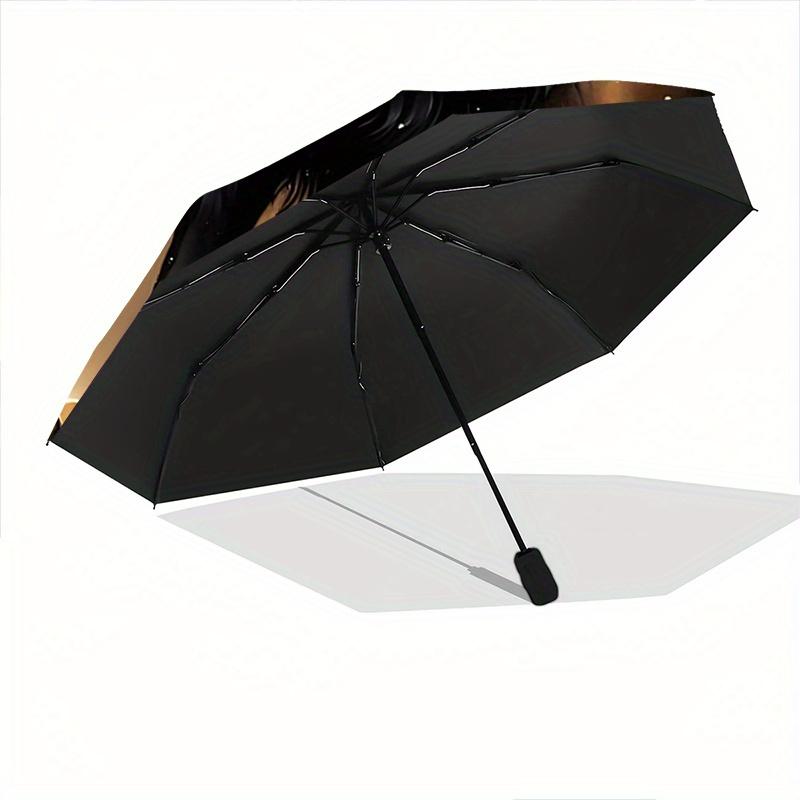 1pc A Celestial Wolf Pattern Umbrella, Fashionable, Personalized, High-Value Folding Umbrella, a Must-Have for Summer, 8-Rib Durable Iron Frame,